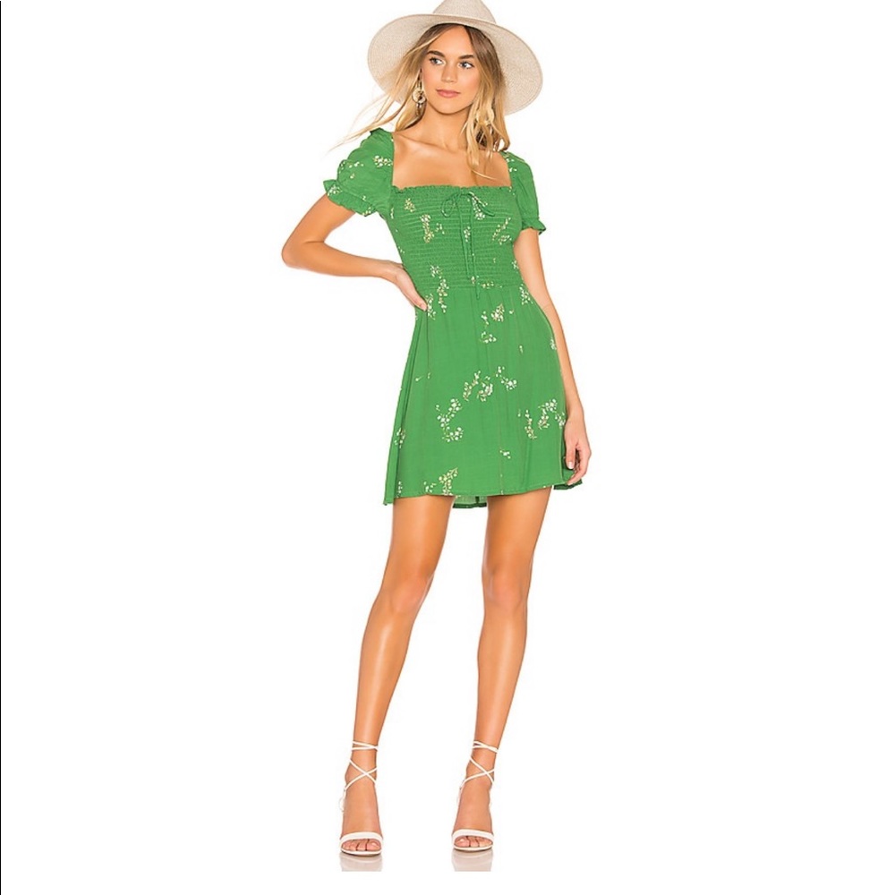 Faithfull the Brand Green Floral Mini Dress